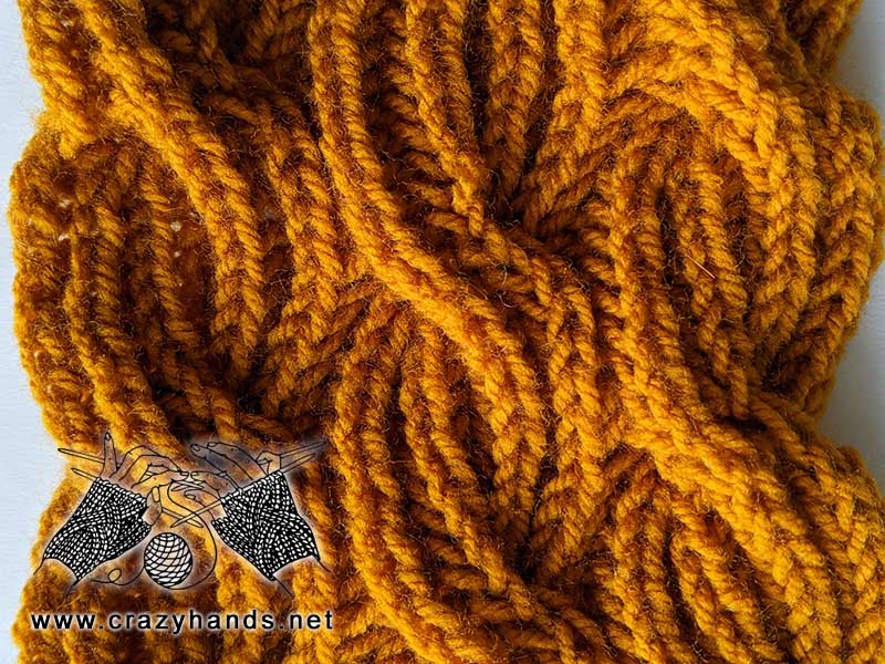 close up shot of the knit cables