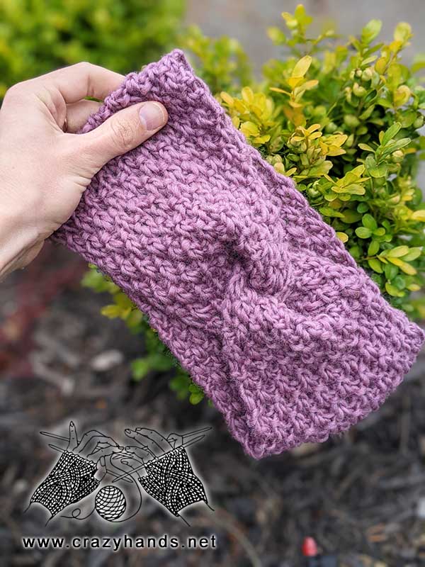 mulberry ear warmer knitted with dark violet yarn