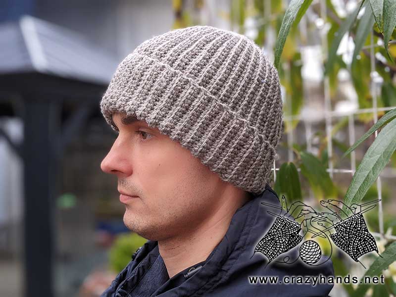 men's crochet ribbed hat