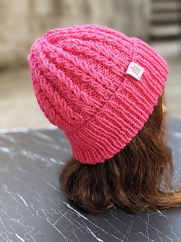 3x2 ribbed knit hat on mannequin's head - backside view