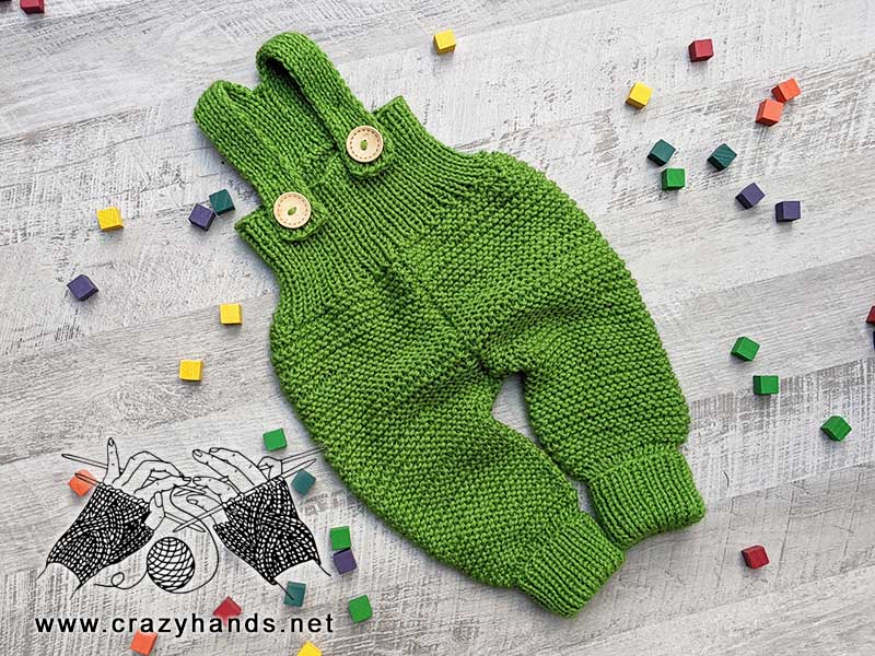 knit baby overall made in garter stitch