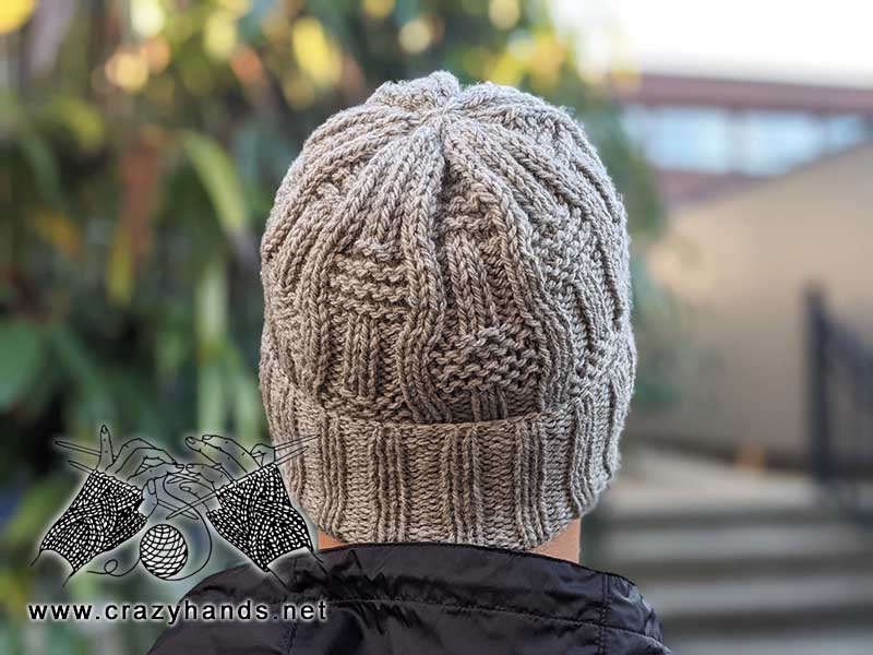 crown and backside view of the broadway knit beanie with brim