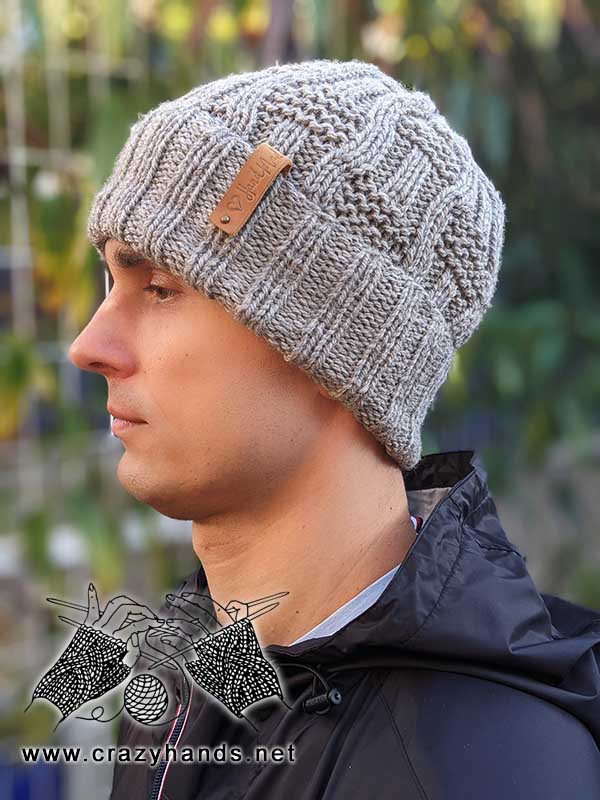 knit hat with brim shot on the male model