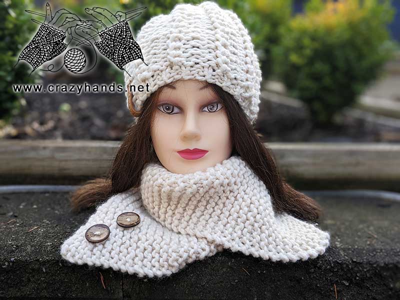 rectangular knit scarf and matching knit hat on the mannequin head