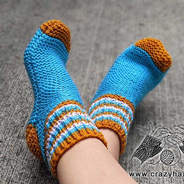 Ads-Free Knit Two-Needles Slipper Socks Pattern · Crazy Hands