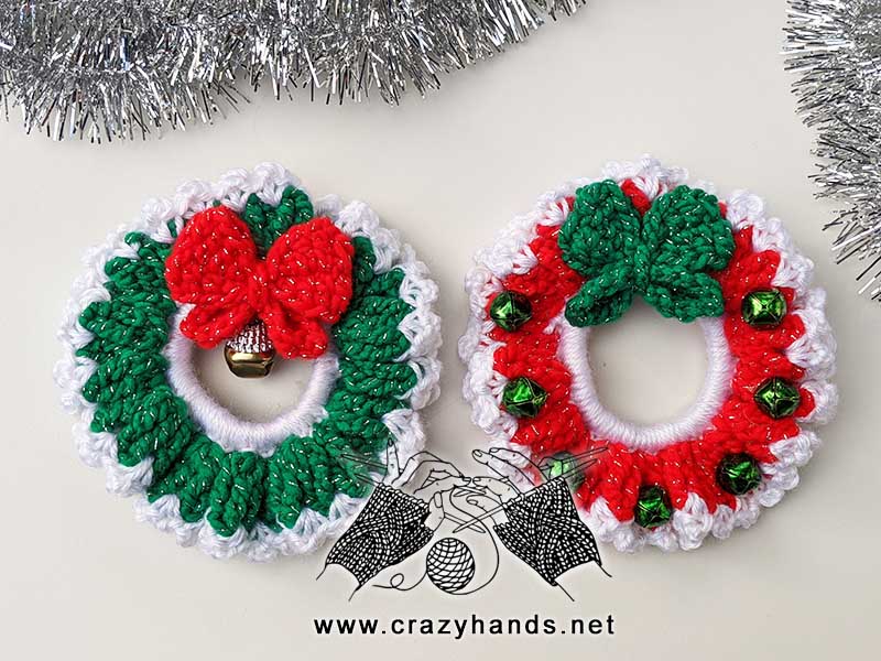 two crochet christmas wreath - one red and one green