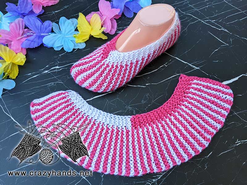 Flat Knit Slippers on Two Straight Needles - sock and its base