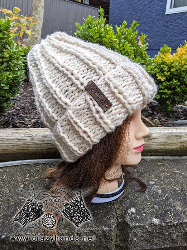 Royal Icing chunky knit hat show on a mannequin - side view