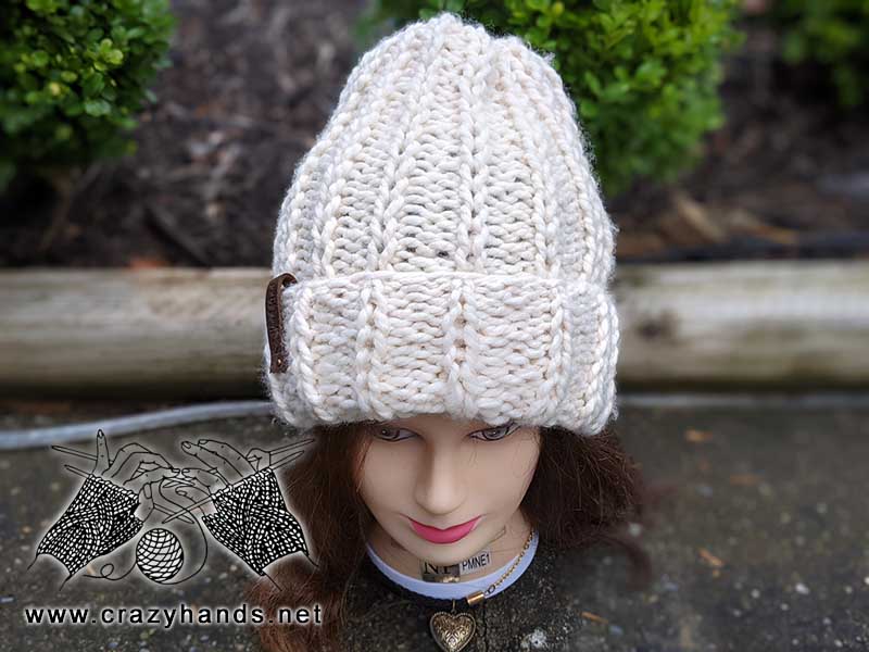 Royal Icing chunky knit hat show on a mannequin - top view
