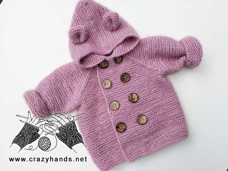 baby cardigan knitted for 12 months old baby with hood and bear ears