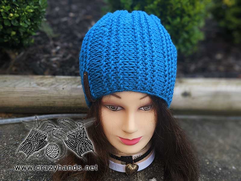 front shot of a slouchy knit hat on the mannequin