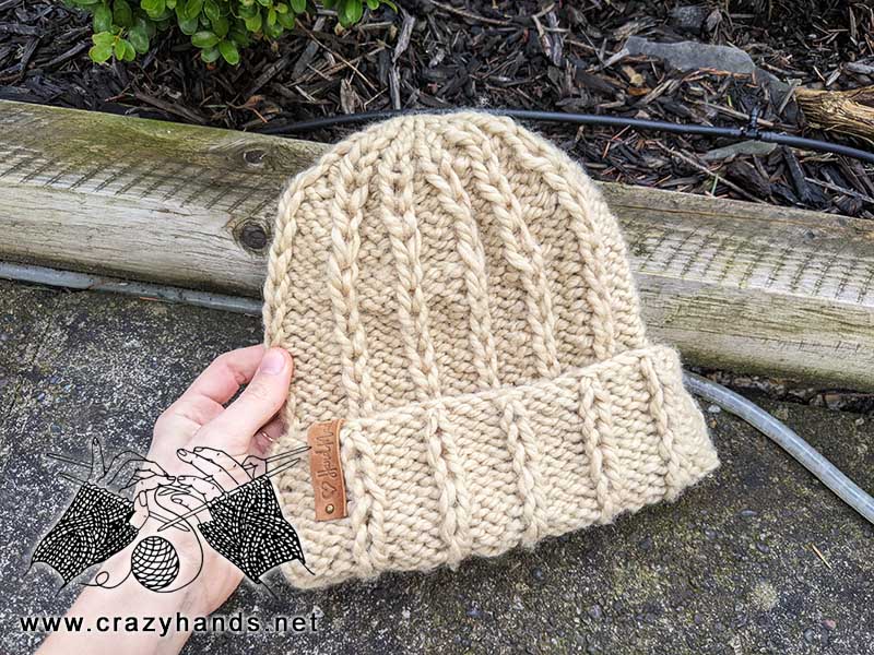 almond bulky knit hat with double brim