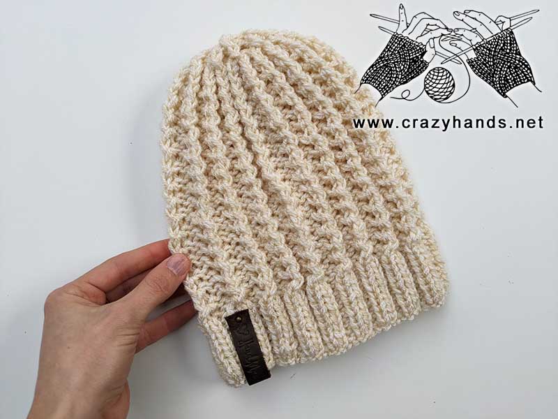 spring knit hat for women made with latte-color yarn