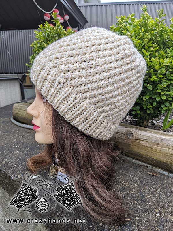 plexus flat knit hat on the mannequin head - left side view