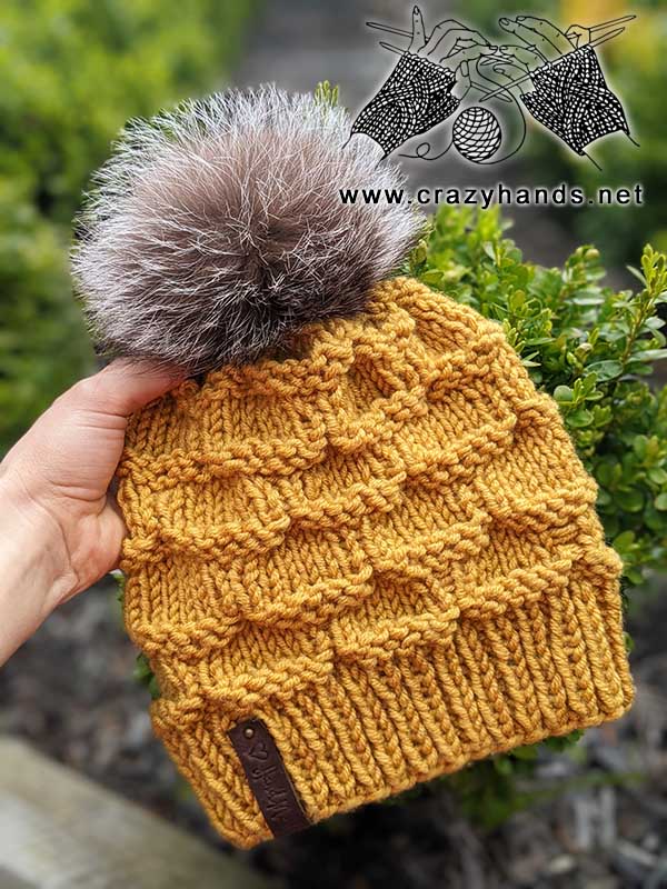 mermaid knit beanie with natural fur pom