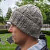 knit vintage hat for men made with gray wool yarn