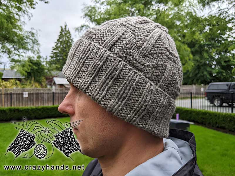 knit vintage hat for men made with gray wool yarn