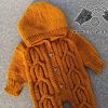 knit aran baby romper with hood