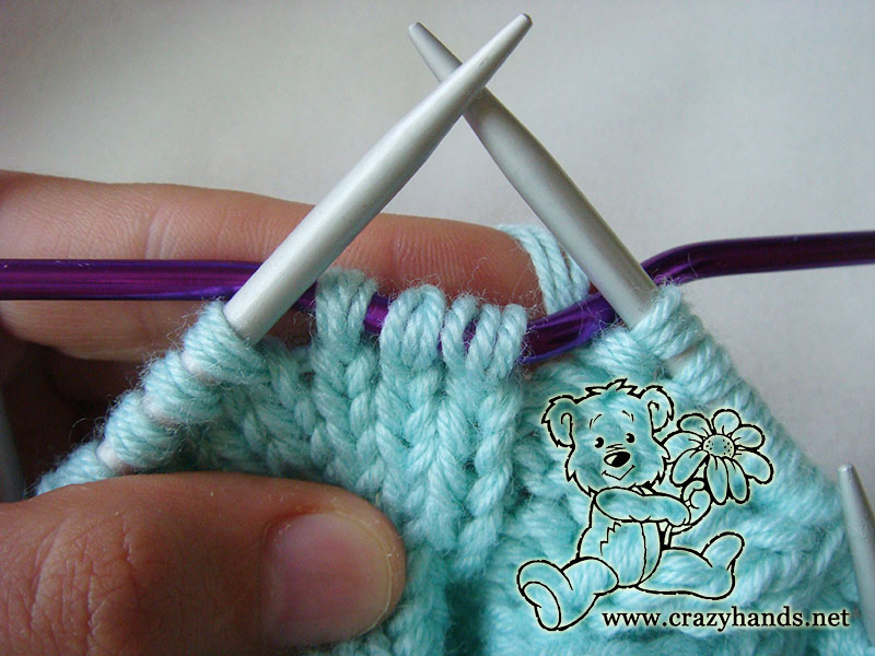 knit cable 3 back (C3B) stitch - step one
