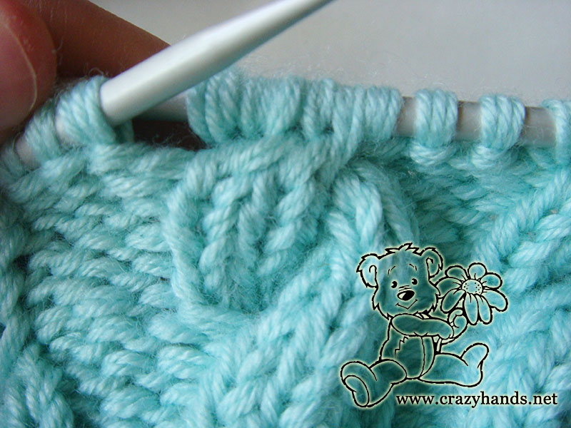 knit cable 3 back (C3B) stitch - step three