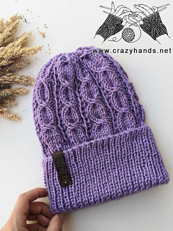 knit viola cable hat on circular needles