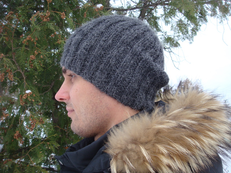 men's slouchy ribbed knit hat on male model