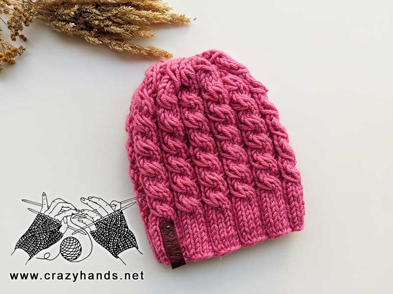 flat knit cable hat for women