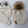 frosty chunky knit hat and knit mittens set