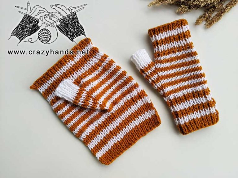 TwoColors Flat Knit Hand Warmers Free Pattern · Crazy Hands