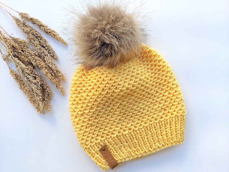 poppy slouchy knit beanie for women with fur pom pom