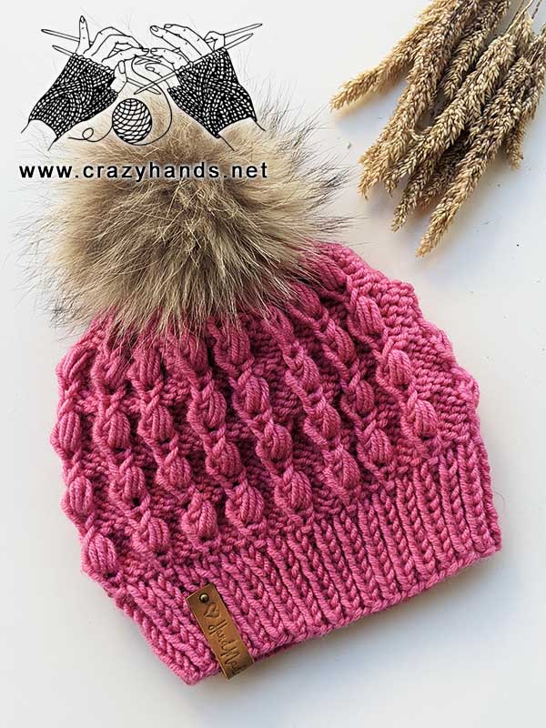 bulky yarn knit hat made using puff stitch