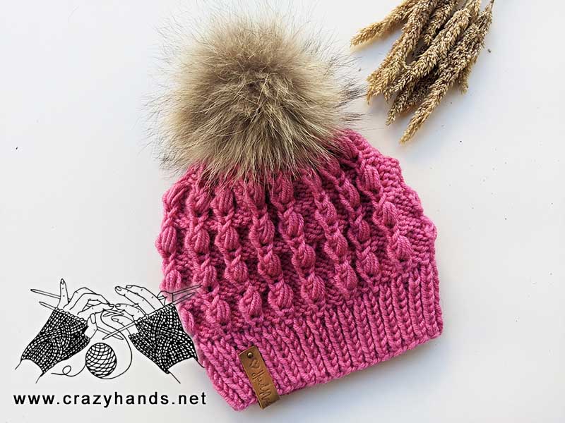 pink puff stitch knit hat pattern