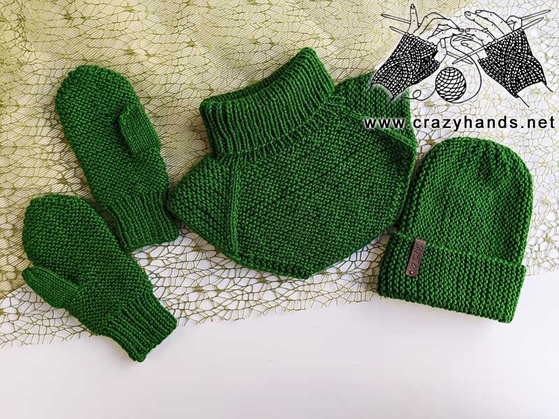 winter knitting set - a dickey, mittens, and a hat