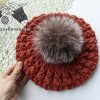 classic knit beret with fur pom pom