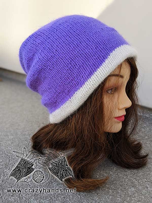 slouchy double layer knit hat on the mannequin head