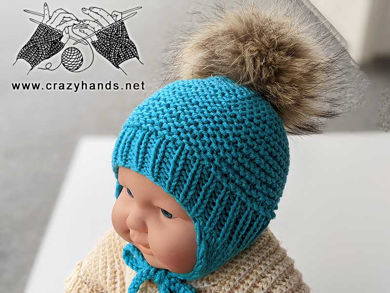 knit newborn baby cap with earflaps pattern