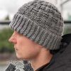 knit gray hat for man with folded brim
