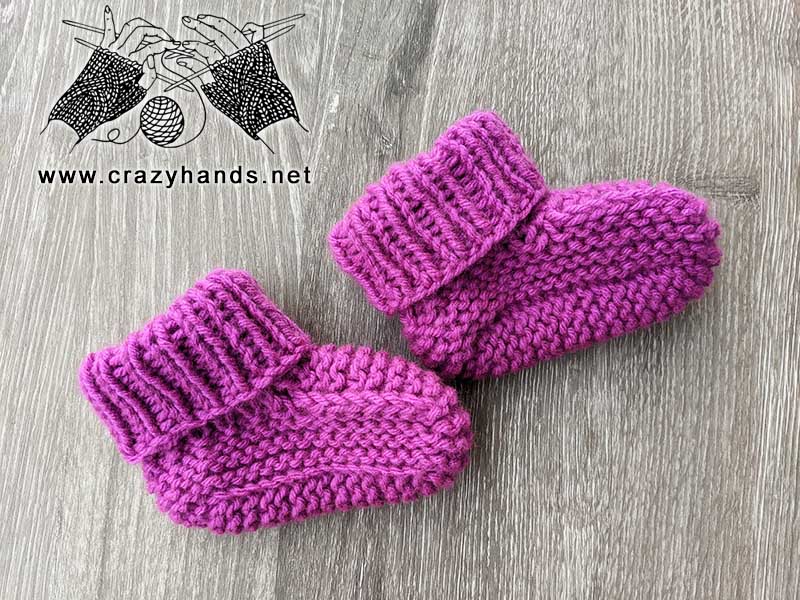 knit booties for newborn babies of 0-3 months old - side view