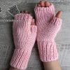 bulky knit fingerless gloves in pastel pink color
