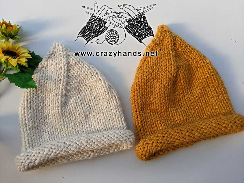 A Halloween set: two pointy knit witch hats - one adult-size and one child-size