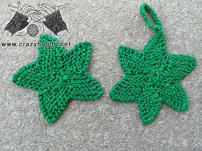 two knit stars - one five-point star and one six-point star