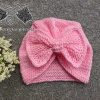 pink knit baby turban hat with bow