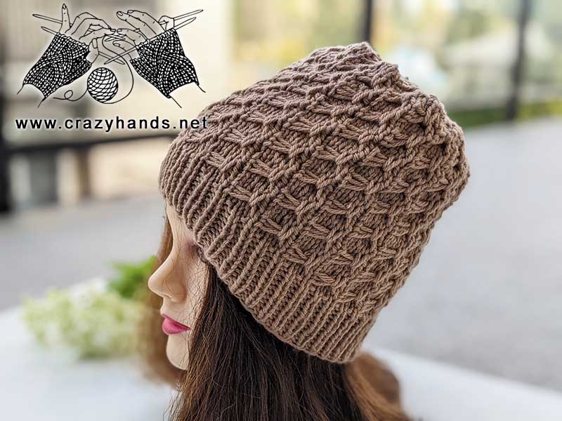 swivel knit winter hat on the mannequin head - left side view