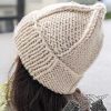 knit wool ease quick & thick hat on a mannequin head