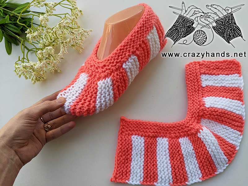 knit flat striped slipper socks pattern