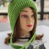 knit frog hat on a female head mannequin - right side view