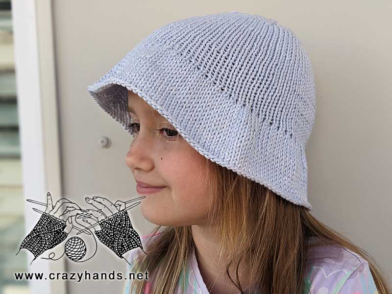 summer knit bucket hat on a girl model