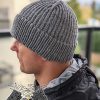 left side view of a men's knit beanie with a fixed double brim