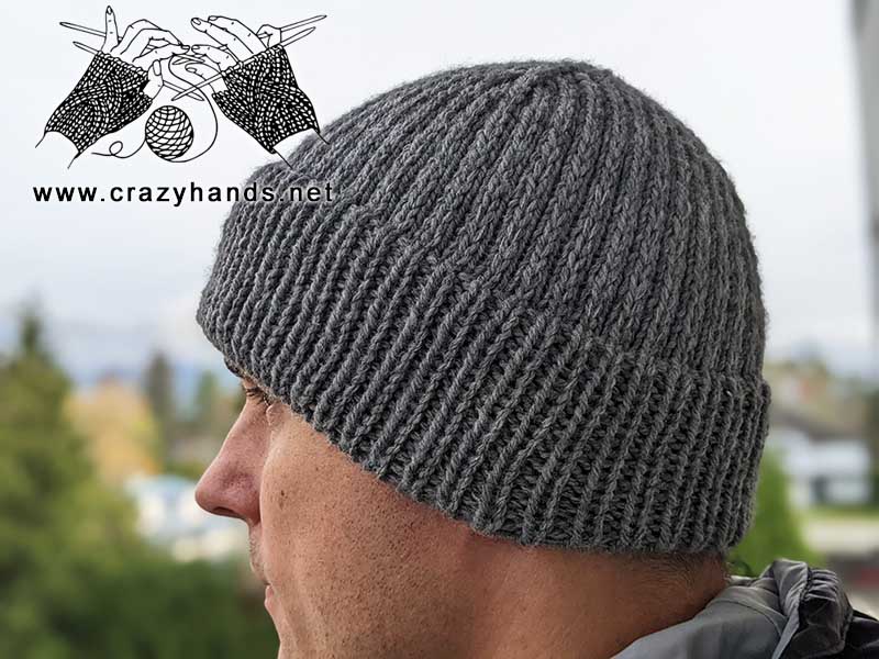 knit warm men's beanie with a fixed double brim pattern