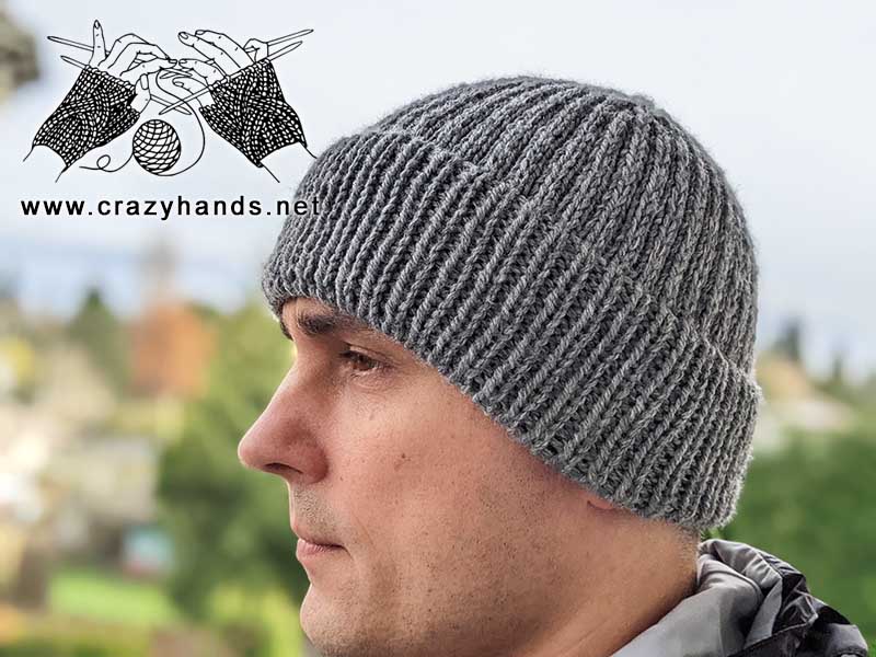 knit warm men's beanie with a fixed double brim